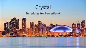  Presentation with toronto - PPT theme consisting of toronto cityscape panorama at dusk background and a light blue colored foreground