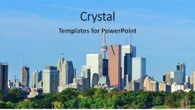  Presentation with urban buildings - PPT theme featuring toronto skyline over park background and a light blue colored foreground