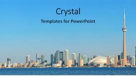  Presentation with toronto - PPT theme having toronto skyline panorama over lake background and a light blue colored foreground