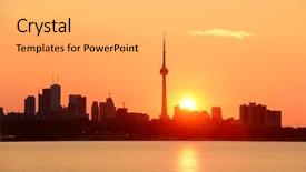  Presentation with toronto - Audience pleasing slide set consisting of toronto sunrise silhouette over lake backdrop and a light gray colored foreground
