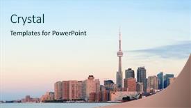  Presentation with morning sunrise - Beautiful presentation theme featuring toronto sunrise with sunlight reflection backdrop and a sky blue colored foreground