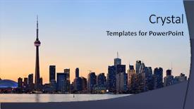  Presentation with toronto - PPT theme with toronto sunset over lake panorama background and a light blue colored foreground