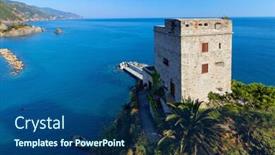  Presentation with world heritage - Presentation theme consisting of torre-aurora-in-monterosso-al background and a ocean colored foreground