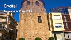  Presentation with doula port - Audience pleasing presentation theme consisting of torre del port xvii century backdrop and a ocean colored foreground