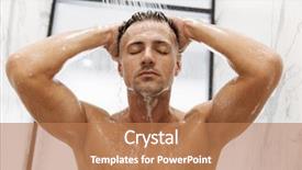  Presentation with greeiting show man - PPT theme having torso - attractive muscular man taking background and a coral colored foreground