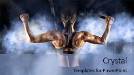  Presentation with fitness - Beautiful theme featuring torso - muscular woman in fitness hall backdrop and a light blue colored foreground