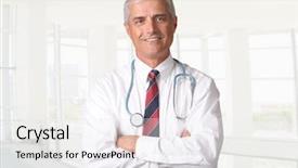  Presentation with scrubs - Slide set consisting of keys health - smiling male doctor in scrubs background and a white colored foreground