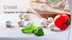  Presentation with vegetables - PPT theme with tortellini-and-vegetables-on-white background and a lemonade colored foreground