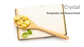  Presentation with cookbook - Presentation with tortellini-pasta-and-blank-cookbook background and a white colored foreground