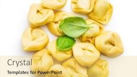 Presentation with pasta - Audience pleasing PPT theme consisting of tortellini-pasta-italian-stuffed-pasta backdrop and a yellow colored foreground