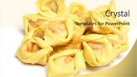  Presentation with shells - Colorful presentation theme enhanced with tortellini pasta shells filled with bolognese sauce backdrop and a blonde colored foreground