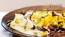  Presentation with spinach - PPT theme with tortellini ricotta spinach parmesan sauce background and a coral colored foreground