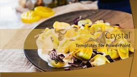  Presentation with spinach - Theme having tortellini ricotta spinach parmesan sauce background and a yellow colored foreground