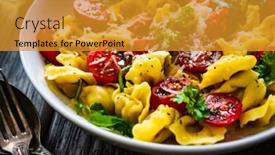  Presentation with vegetables - PPT layouts consisting of tortellini-stuffed-with-prosciutto-ham background and a gold colored foreground