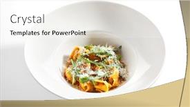  Presentation with pasta restaurant - Beautiful slide deck featuring tortellini-with-perch-and-tomato backdrop and a white colored foreground