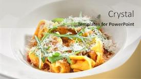  Presentation with pasta restaurant - Slides consisting of tortellini-with-perch-and-tomato background and a mint green colored foreground