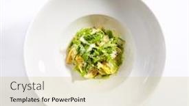  Presentation with meat food - Colorful presentation design enhanced with tortellini-with-rabbit-meat-pesto backdrop and a yellow colored foreground