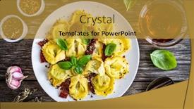  Presentation with leafy vegetables farm to table - Cool new presentation design with tortelloni-stuffed-with-ricotta-cheese backdrop and a gold colored foreground