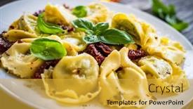  Presentation with cheese - Presentation theme enhanced with tortelloni-stuffed-with-ricotta-cheese background and a yellow colored foreground