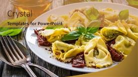  Presentation with cheese - Slides consisting of tortelloni-stuffed-with-ricotta-cheese background and a gold colored foreground