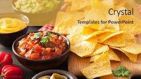  Presentation with salsa guacamole - Slide set with tortilla chips with guacamole salsa background and a yellow colored foreground