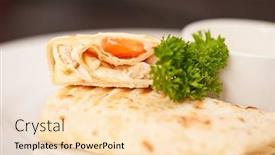  Presentation with tortilla - Beautiful PPT theme featuring tortilla with chicken breast tomato and cheese served with sour cream backdrop and a lemonade colored foreground