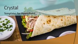  Presentation with tortilla - Theme enhanced with tortilla with pulled pork fresh background and a light blue colored foreground