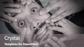  Presentation with people face adults - Slide deck with child torture - man's face stretched by people's background and a  colored foreground