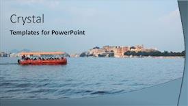  Presentation with udaipur - Slides enhanced with toruist-boat-in-lake-pichola background and a light blue colored foreground