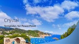  Presentation with aerial - Slide set having tossa-de-mar-aerial-view background and a light blue colored foreground