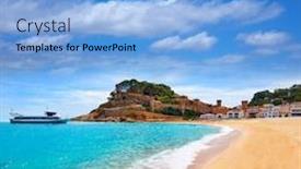  Presentation with beach - Slide set with tossa-de-mar-beach background and a teal colored foreground