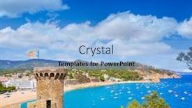  Presentation with castle - Cool new slide deck with tossa-de-mar-castle backdrop and a light blue colored foreground