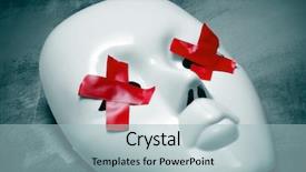  Presentation with blue eyes - Colorful slide deck enhanced with totalitarianism - white mask with red tape backdrop and a light blue colored foreground