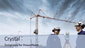  Presentation with building construction - Colorful presentation theme enhanced with totalstation - building engineers with total-station instrument backdrop and a  colored foreground