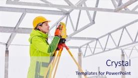  Presentation with transit road - Colorful theme enhanced with totalstation - female surveyor worker working backdrop and a sky blue colored foreground