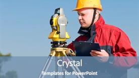  Presentation with surveyor - Slides consisting of totalstation - surveyor worker making measurement background and a teal colored foreground
