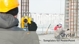  Presentation with construction equipment - Presentation theme with totalstation - surveyor worker making measurement background and a light gray colored foreground
