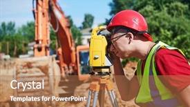  Presentation with construction site construction - Theme featuring totalstation - surveyor worker with theodolite background and a coral colored foreground