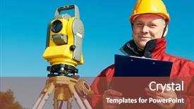  Presentation with surveyor - Colorful slide set enhanced with totalstation - surveyor worker with theodolite backdrop and a tawny brown colored foreground