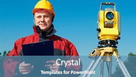  Presentation with theodolite - Beautiful slide deck featuring totalstation - surveyor worker with theodolite backdrop and a teal colored foreground