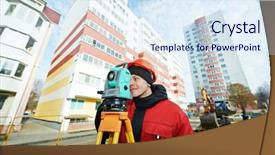  Presentation with transit road - Slide deck featuring totalstation - surveyor worker working with theodolite background and a sky blue colored foreground