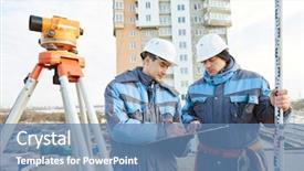 Presentation with construction site construction - Theme with totalstation - surveyor workers with level background and a  colored foreground