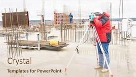  Presentation with construction equipment - Beautiful PPT theme featuring totalstation - surveyor working with theodolite transit backdrop and a lemonade colored foreground