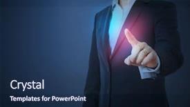  Presentation with blue formal - Cool new PPT layouts with touch - man in formal wear touching backdrop and a navy blue colored foreground