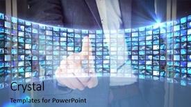  Presentation with digital earth abstract blue - Slide set featuring touch points - businessman in grey suit pointing background and a teal colored foreground