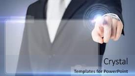  Presentation with virtual hand - Slides with touch points - future technology and business concept background and a teal colored foreground