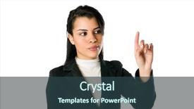  Presentation with transparent screen - Beautiful presentation theme featuring touch points - young businesswoman pushing or pointing backdrop and a tawny brown colored foreground