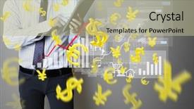  Presentation with touch screen - Theme consisting of touch screen financial symbols coming from hand background and a mint green colored foreground