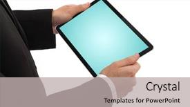  Presentation with touch screen - Amazing slides having touch screen mobile - businessman holding a blank touchpad backdrop and a light gray colored foreground
