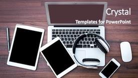  Presentation with smart phone apps - PPT theme with touch screen mobile - laptop with tablet and smart background and a violet colored foreground